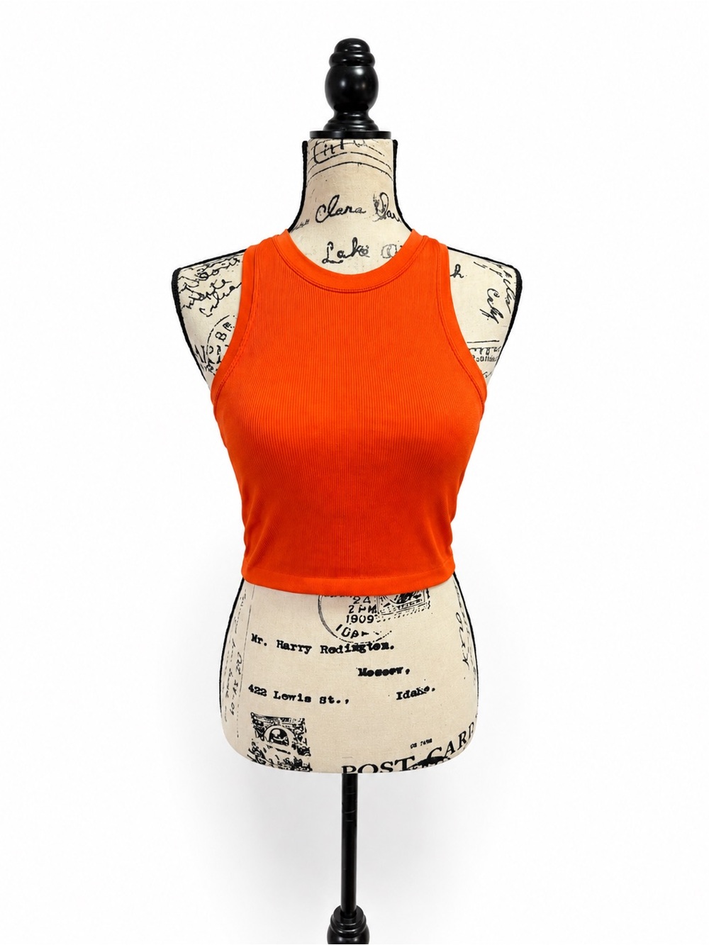 Sleeveless Ribbed Crop Tank Top - Orange